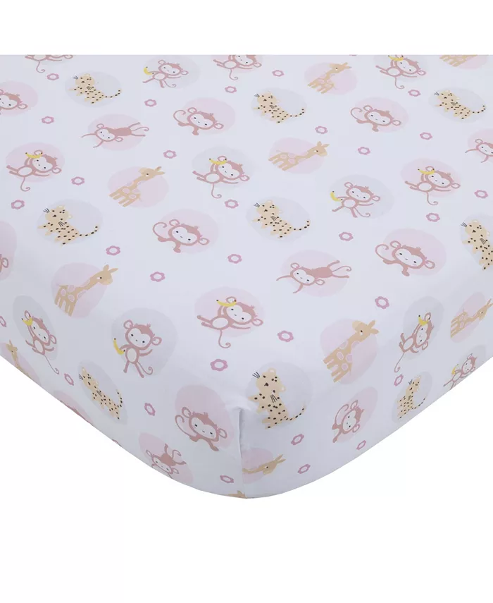 NoJo Sweet Jungle Friends， Monkey， Cheetah and Giraffe Super Soft Fitted Crib Sheet