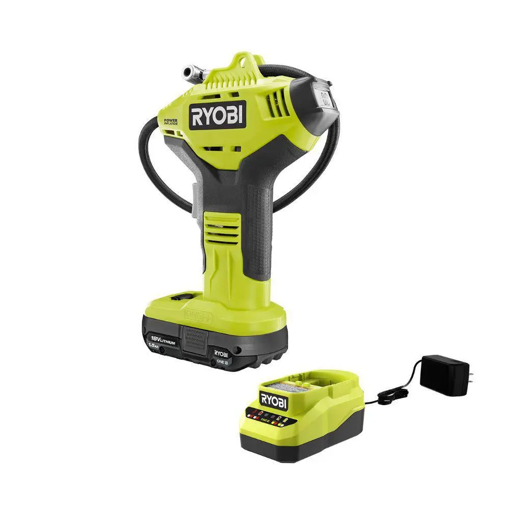 RYOBI ONE 18V Cordless Portable Inflator Kit with 1.5 Ah Battery and 18V Charger