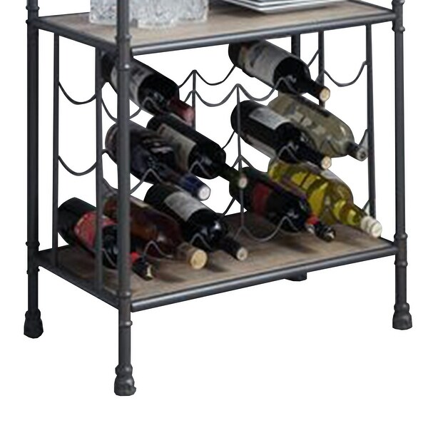 Wine Bottle Rack with 2 Tier Shelves and Metal Frame， Gray