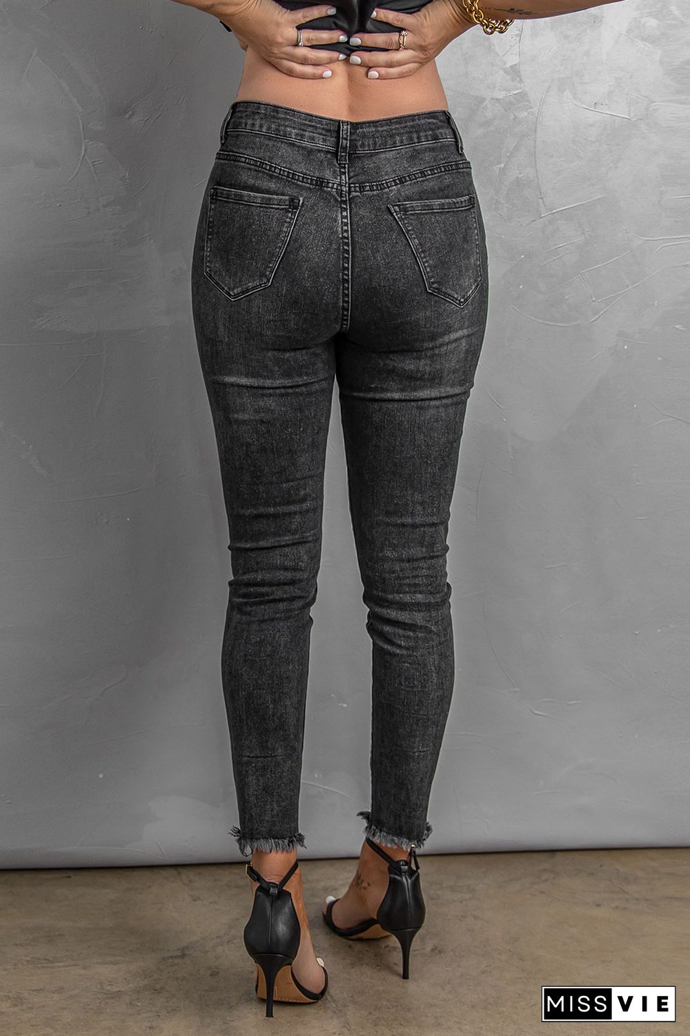 High Rise Frayed Ankle Skinny Jeans