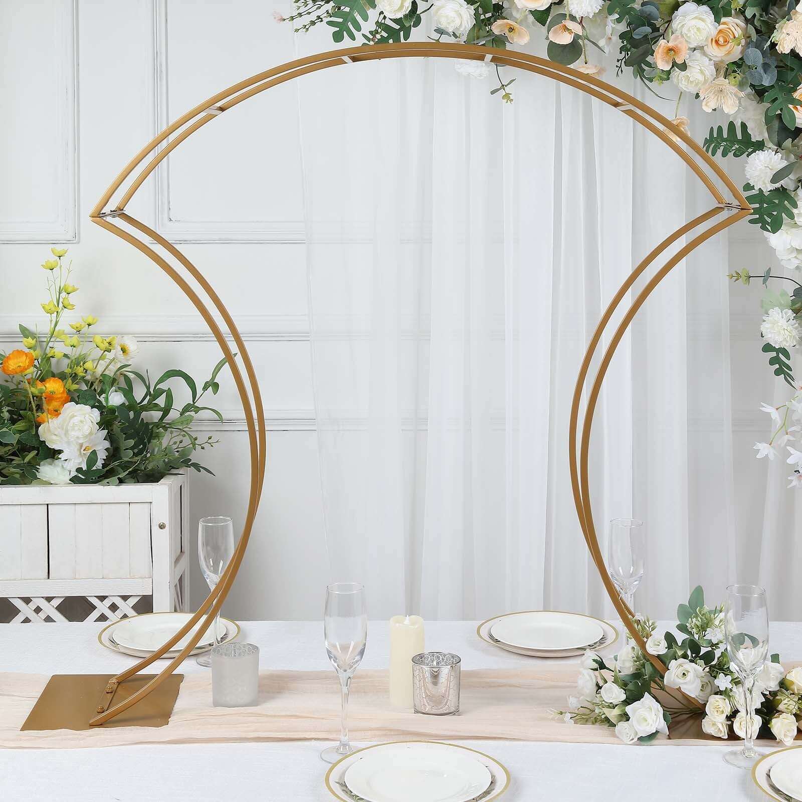 Gold Metal Floral Arch Frame Wedding Table Centerpiece Stand With Curvy Design, Large Table Display or Aisle Prop 38