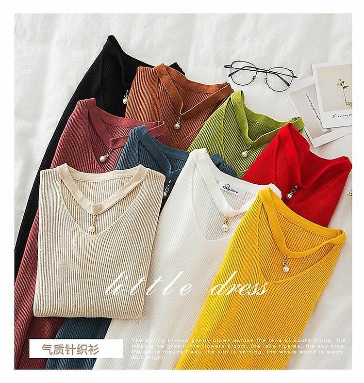 Winter V-neck Women Sweater Knit Top Pullover Clothes Pearl Cut Out Clothing New