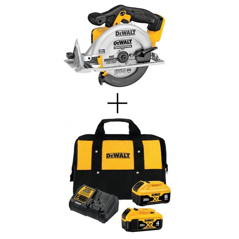 DW 20V MAX Cordless 6-12 in. Circular Saw (1) 20V 6.0Ah and (1) 20V 4.0Ah Batteries and Charger DCS391BW246CK