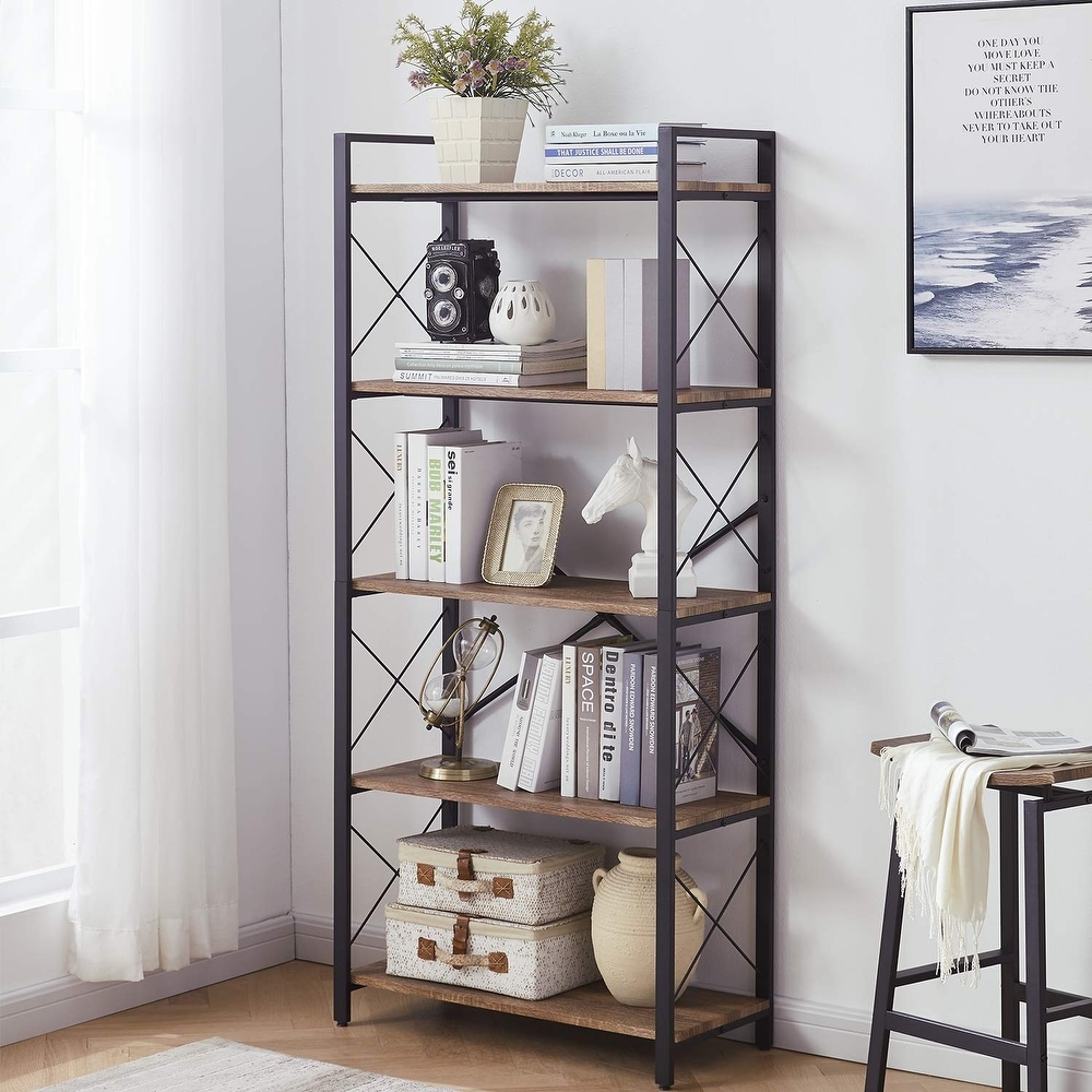 Industrial Bookshelf  USA Grown Hardwood  Real Wood Bookshelves  Modern Open Rustic Bookcase  Storage Shelf