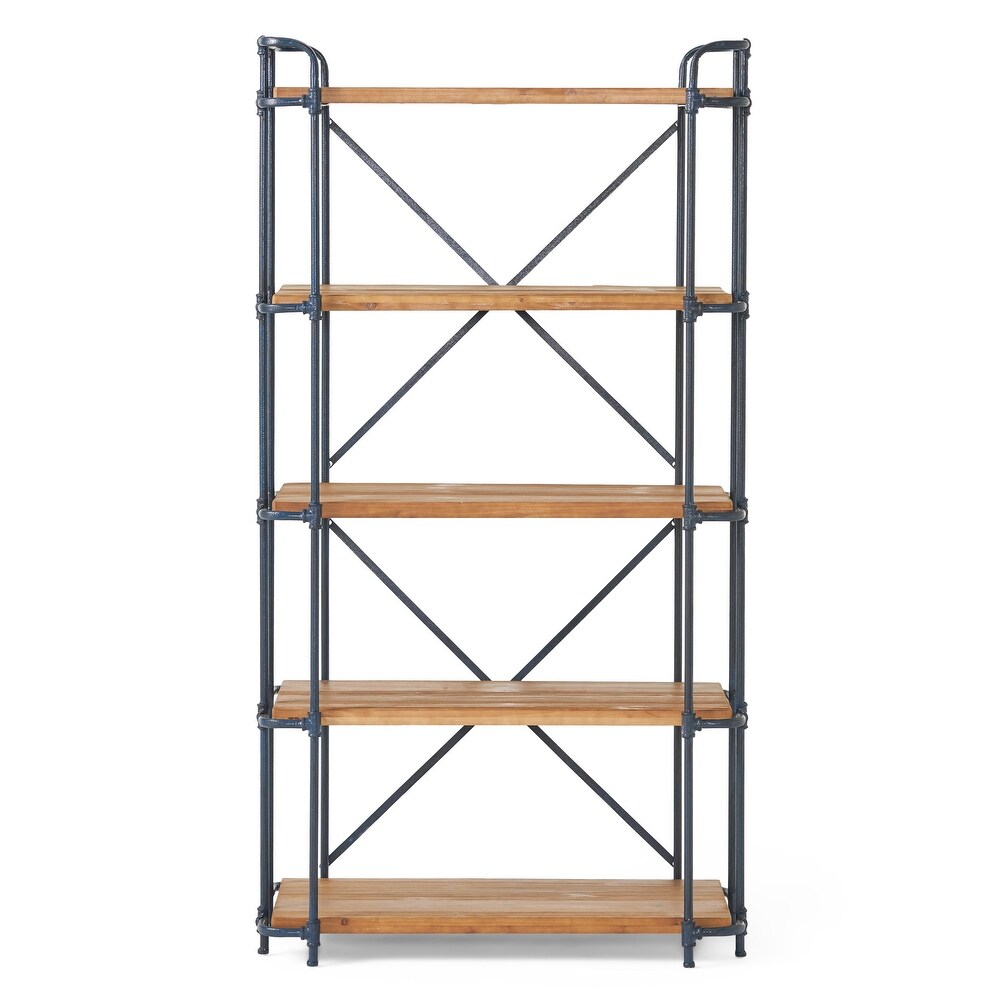 Yorktown Industrial 5 Shelf Firwood Bookcase by Christopher Knight Home