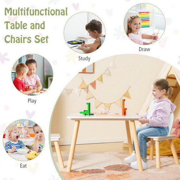 Costway 57386421 3 Pieces Kids Table and Chairs Se...