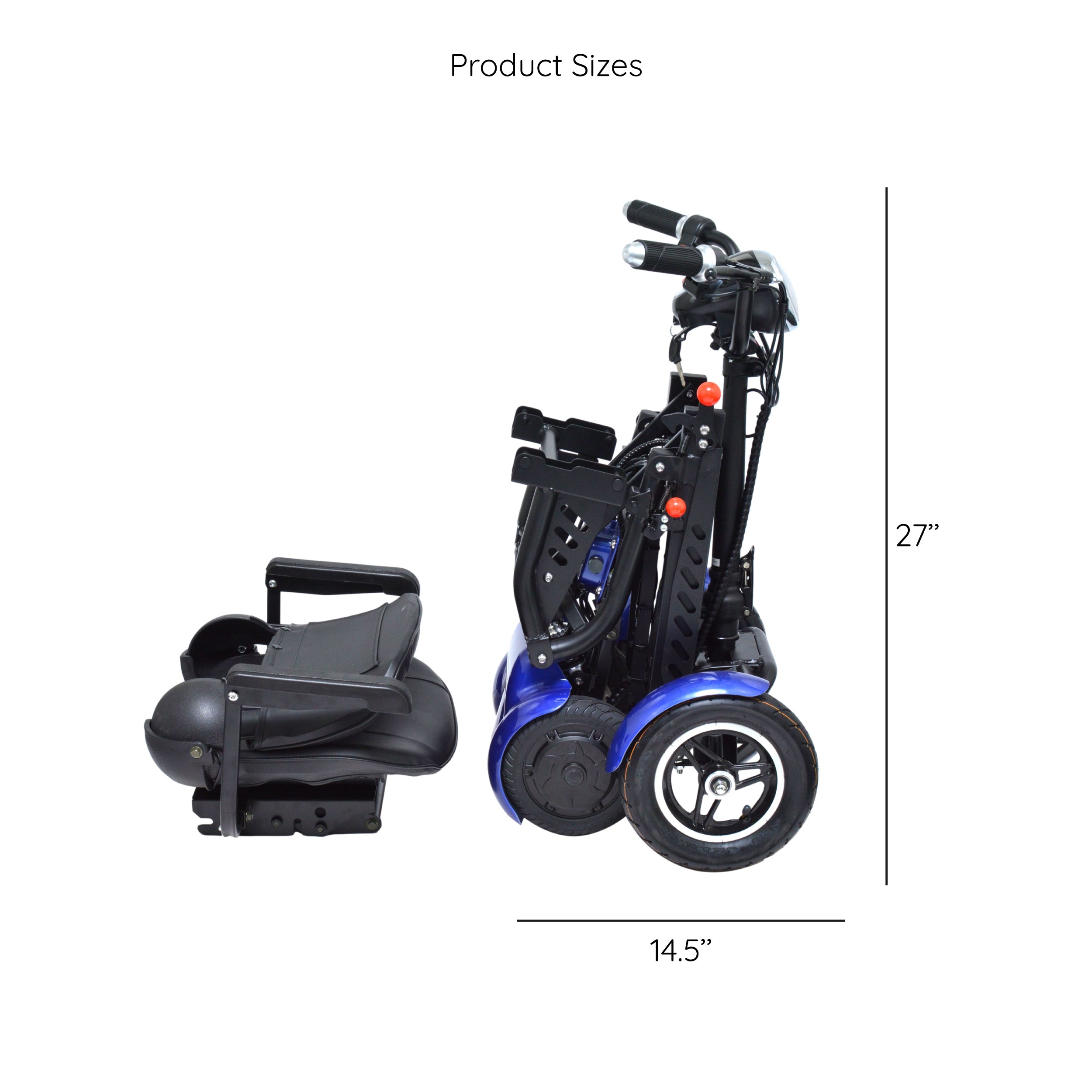 Smart Lightweight Electric Mobility Scooter, Easy Travel Wide Seat - Blue