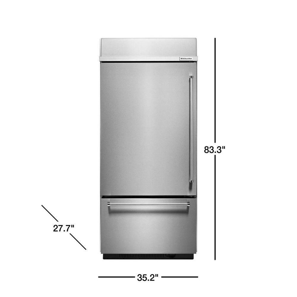 KitchenAid 20.9 cu. ft. Built-In Bottom Freezer Refrigerator in Stainless Steel with Platinum Interior KBBL306ESS