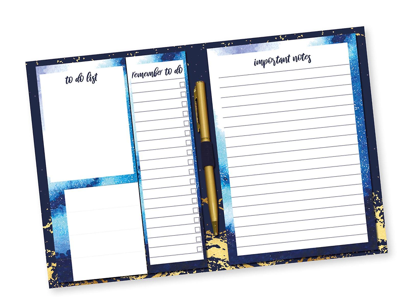 Blue and Gold Opulent Design Desk Planner Memo Pad Pen