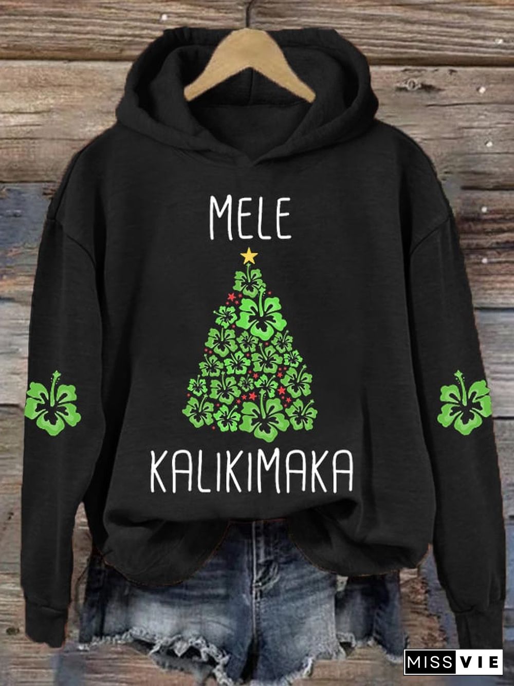 Women's Hawaiian Christmas Mele Kalikimaka Hibiscus Hoodie