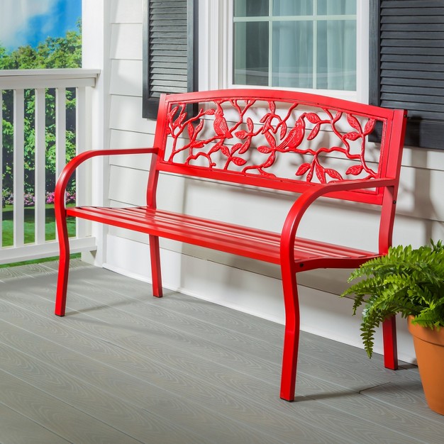 Evergreen Cardinals Metal Garden Bench Red