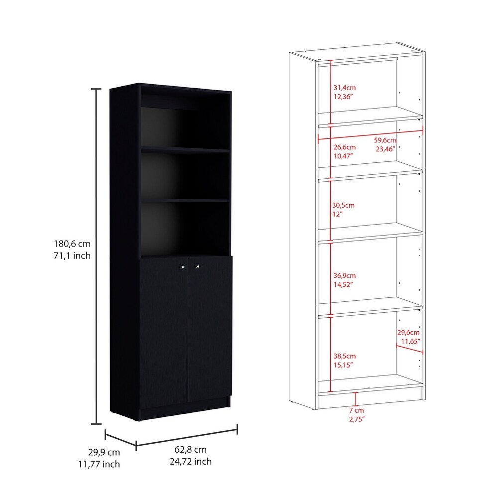 Kenyon Tall 5 Shelf Narrow and Cabinet Bookcase Set of 2