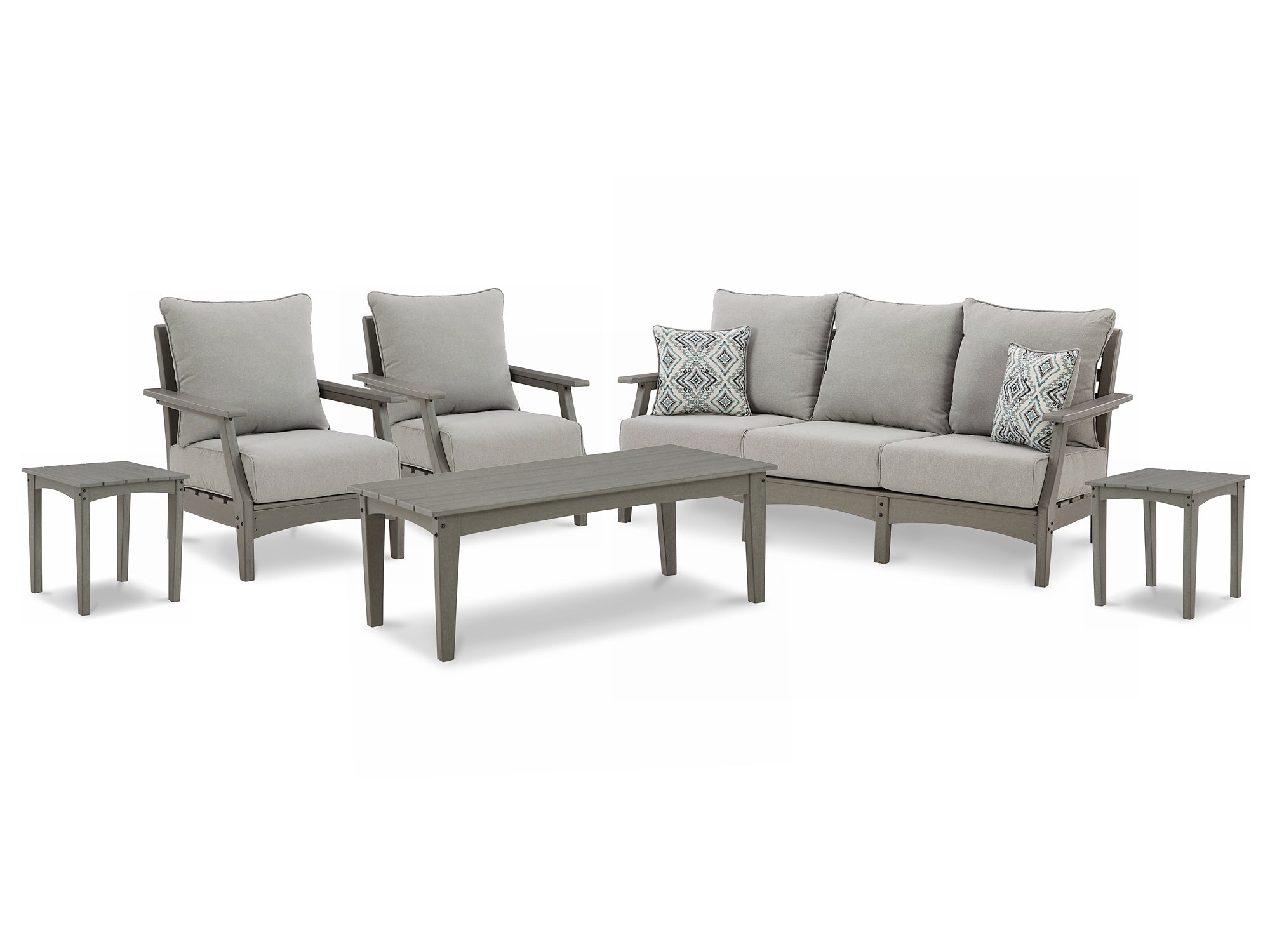 Visola Outdoor Sofa and  2 Lounge Chairs with Coffee Table and 2 End Tables