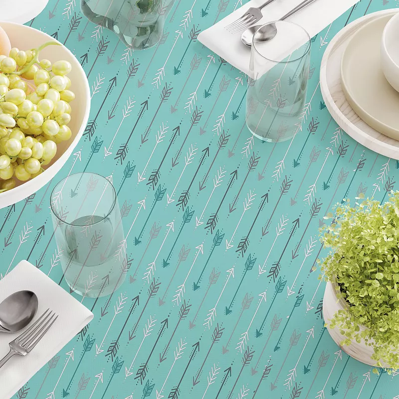 Square Tablecloth， 100% Polyester， 70x70， Arrows on Teal Background