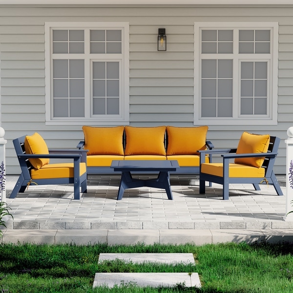 Polytrends Birchwood All Weather HDPE Outdoor Patio Navy Blue Deep Seating Sectional (6Piece Set)