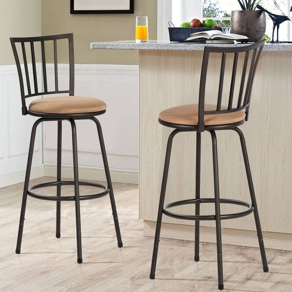 Bar Stools Adjustable Height Swivel Seat， Straight Backrest， Set of 2