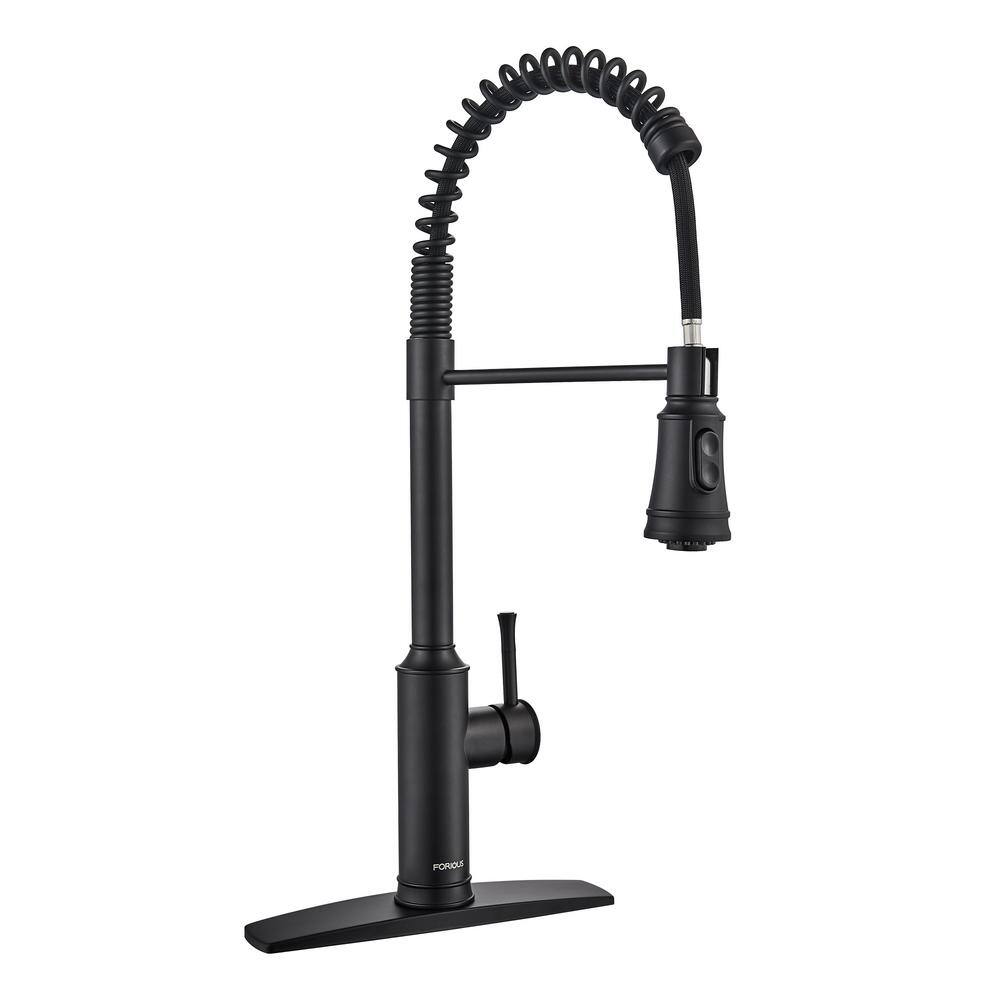 FORIOUS High Arc Kitchen Faucet with Pull Down Sprayer Commercial Spring Kitchen Sink Faucet for Black in Kitchen HH0028CB