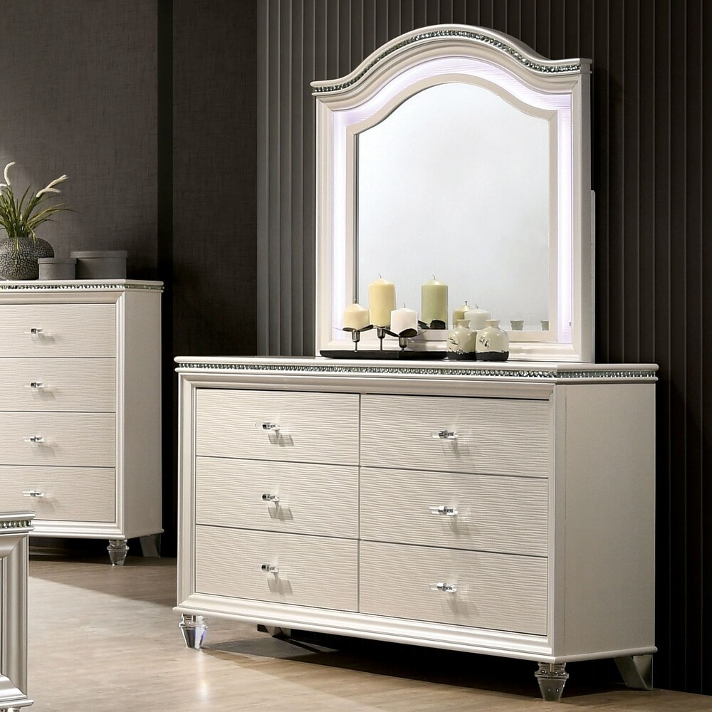 enby Contemporary Pearl White 55 inch Wide 6 Drawer Wood Dresser by Silver Orchid