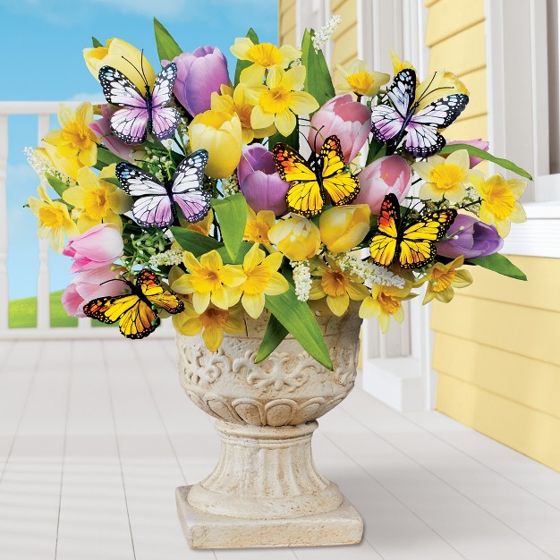 Collections Etc Artificial Spring Tulips and Butterflies Bushes - Set Of 3