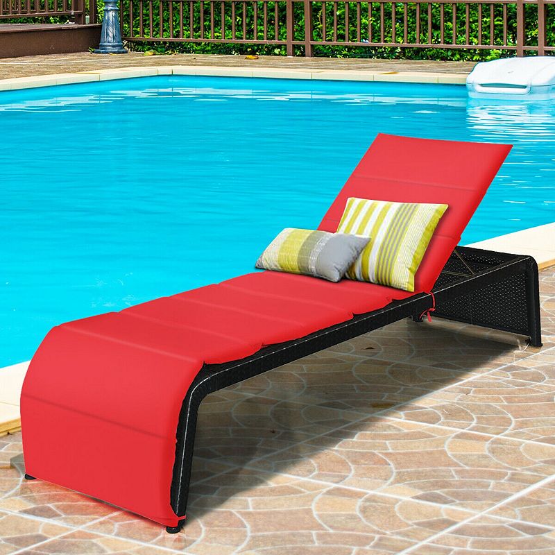 Adjustable Patio Rattan Lounge Chair with Cushioned