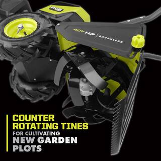 RYOBI 40V HP Brushless 18 in. Battery Powered Rear Tine Tiller  18V ONE+ 8 in. Cordless Cultivator - 40V  18V 4 Ah Batteries RY40720-C