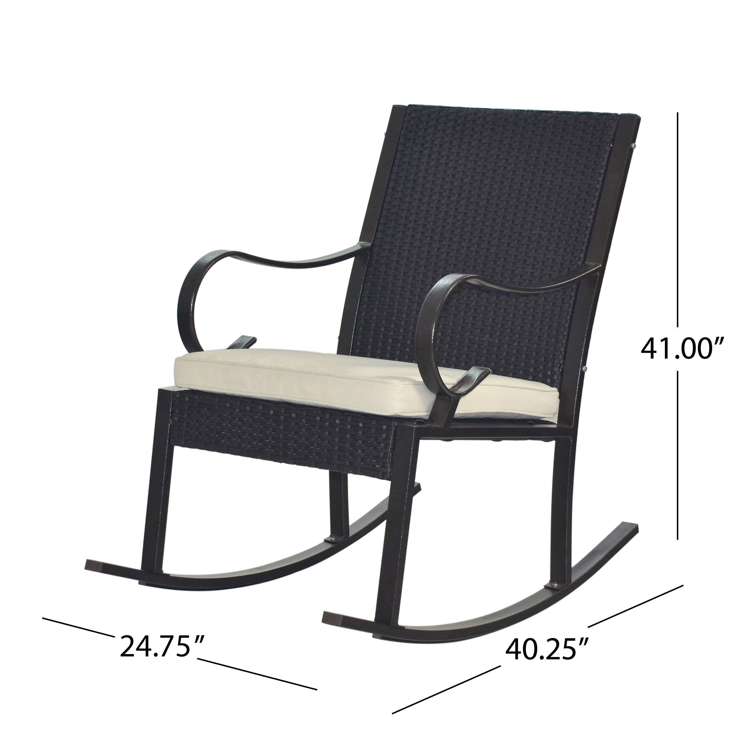 Outdoor Wicker Rocking Chair with Cushion, Cream, Dark Brown