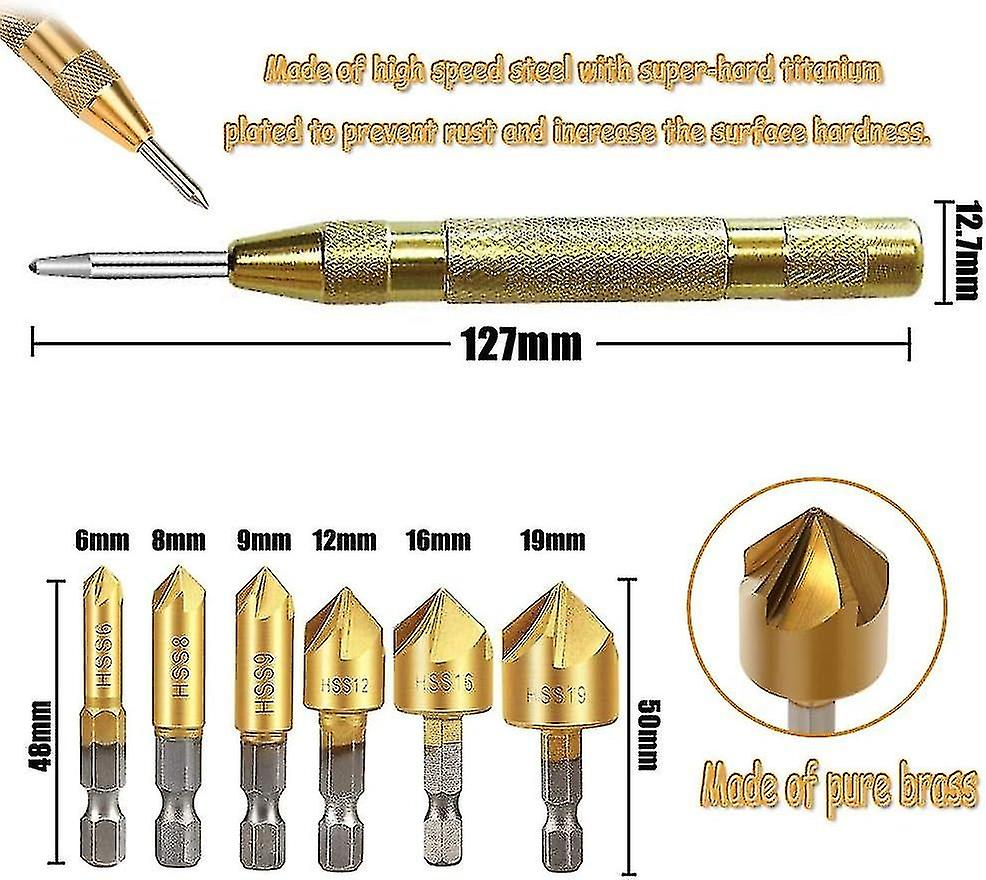 6 Pack Hss 5 Hex Shank Countersink Countersink Bits With 5