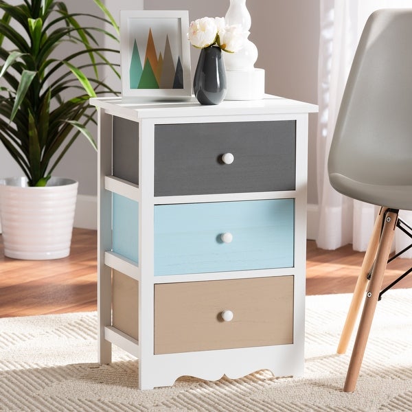 Baxton Studio Kalila Modern and Contemporary White and Multi-Colored Finished Wood 3-Drawer End Table - - 34847533