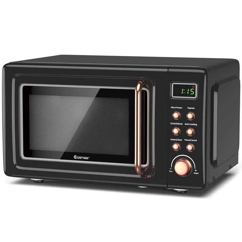 0.7Cu.ft Retro Countertop Microwave Oven, 700W with 5 Microwave Power, Glass Turntable & Viewing Window