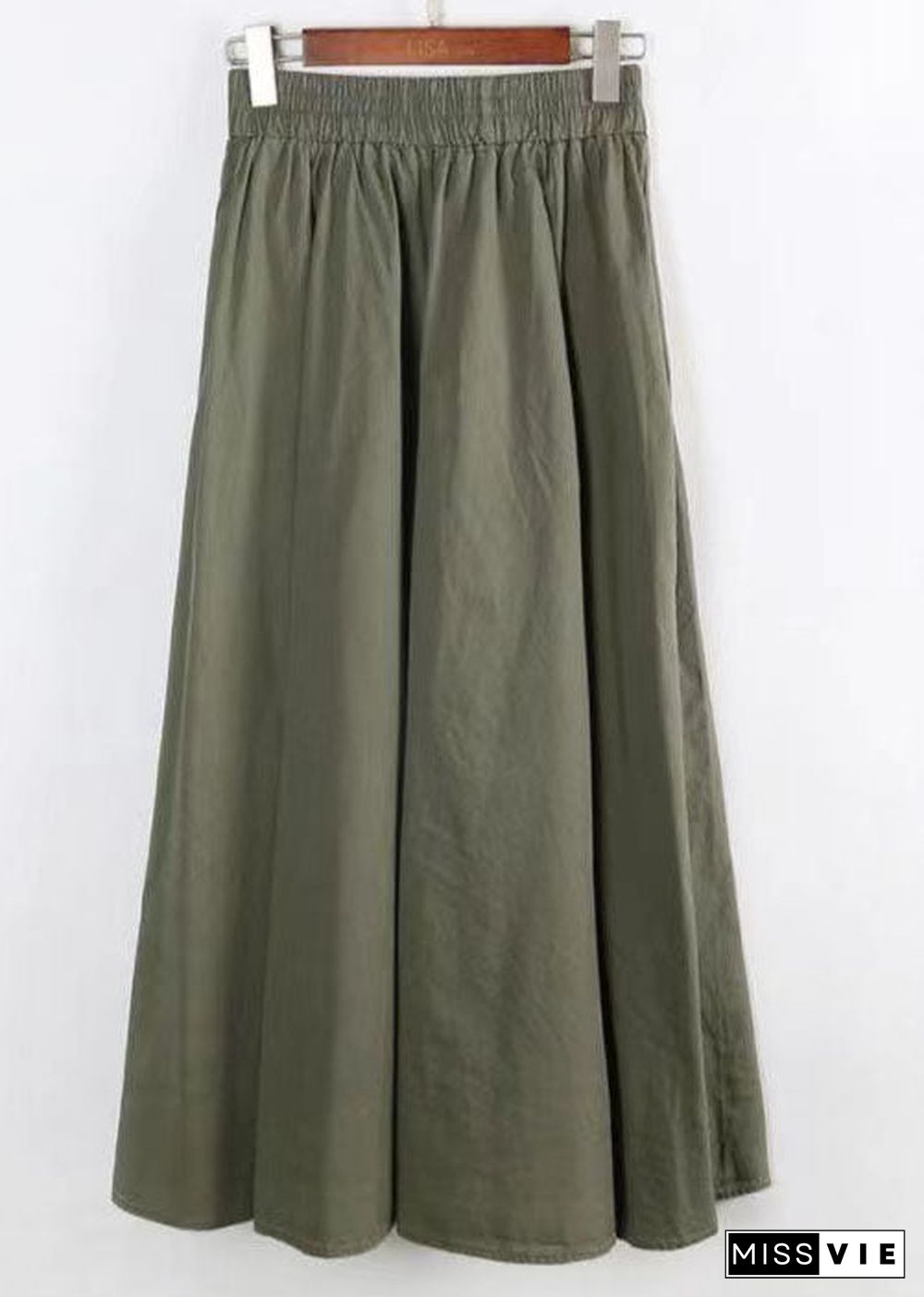 Stylish Green Wrinkled Patchwork Exra Large Hem Cotton Skirts Summer