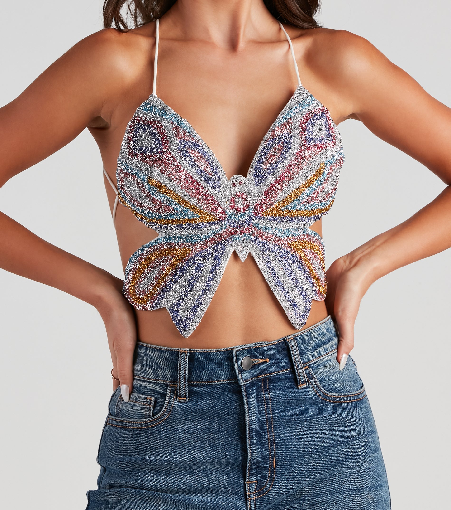 Mystical Glam Butterfly Glitter Crop Top