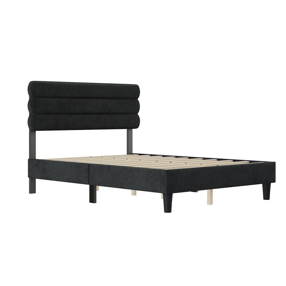 King Bed Frame with Headboard Sturdy Platform Bed with Wooden Slats Support No Box Spring Mattress Foundation Easy Assembly