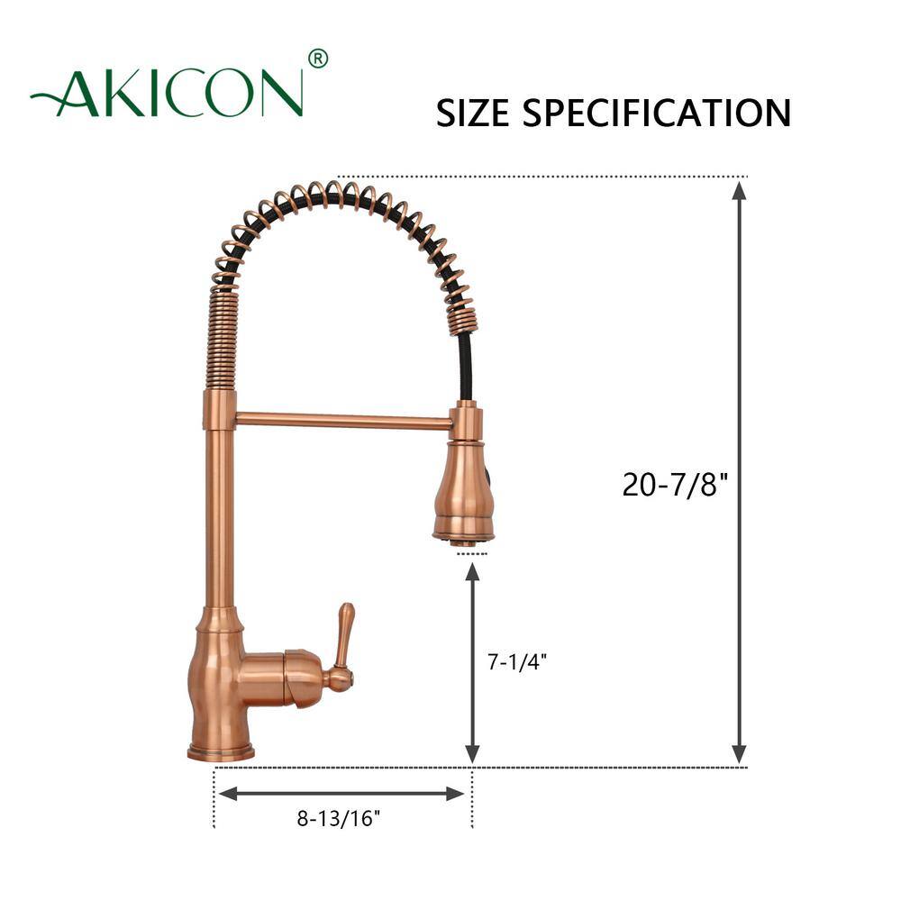 Akicon Single-Handle Pre-Rinse Spring Pull-Down Sprayer Kitchen Faucet in Copper AK518C