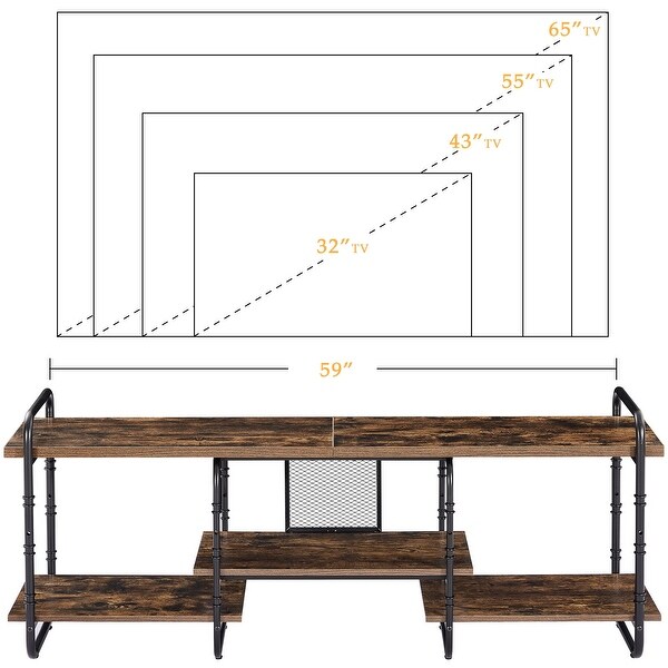 VECELO Industrial TV Stand for TV up to 71 inch，Entertainment Center TV Console Table