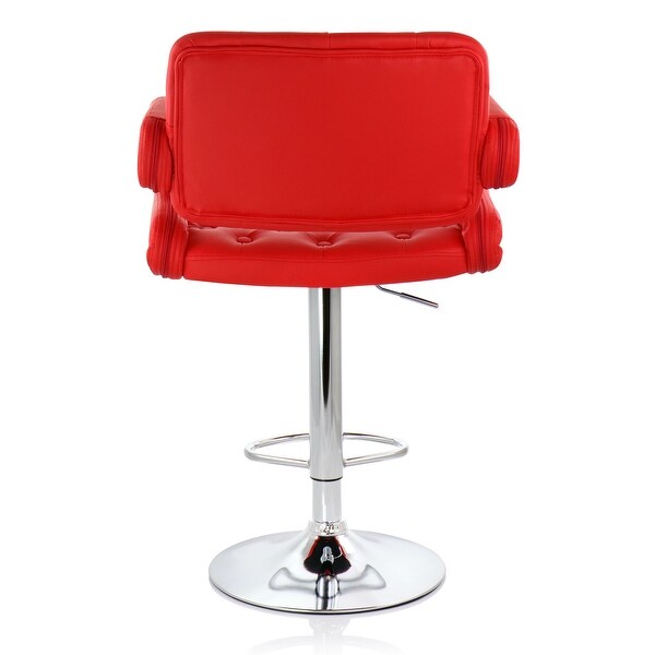 Elama Faux Leather Tufted Modern Bar Stool Red Adjustable Swivel Base