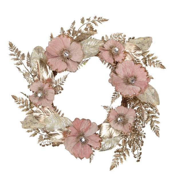 Northlight Champange And Pink Flower Wreath 24 inch Unlit