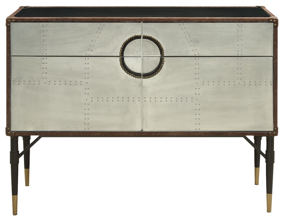 ACME Rosy Console Table  Top Grain Leather and Aluminum   Industrial   Console Tables   by Acme Furniture  Houzz