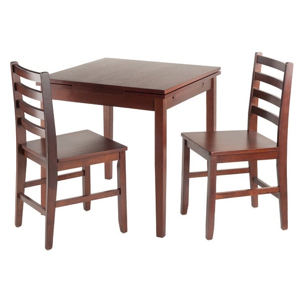 Wood Pulman 3-Pc Dining Set， Extendable Table and 2 Ladder-back Chairs， Walnut Finish