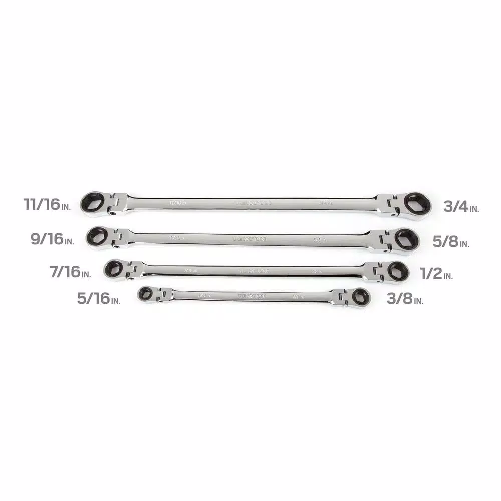 TEKTON 5/16-3/4 in. Extra Long Flex-Head Ratcheting Box End Wrench Set (4-Piece) and#8211; XDC Depot