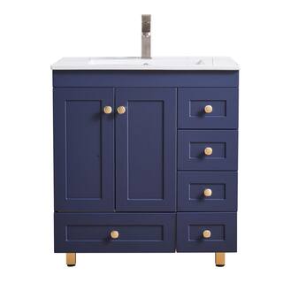 VAPSINT 30 in. W x 18 in. D x 32 in. H Bathroom Vanity in Blue with White Ceramic Sink Top VA-SE10LS-G75E