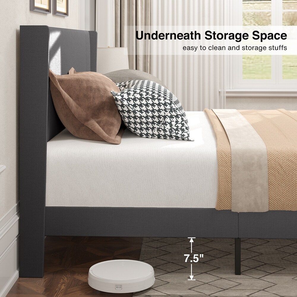 Queen/ Full Wingback Platform Bed Frames with Under bed Storage