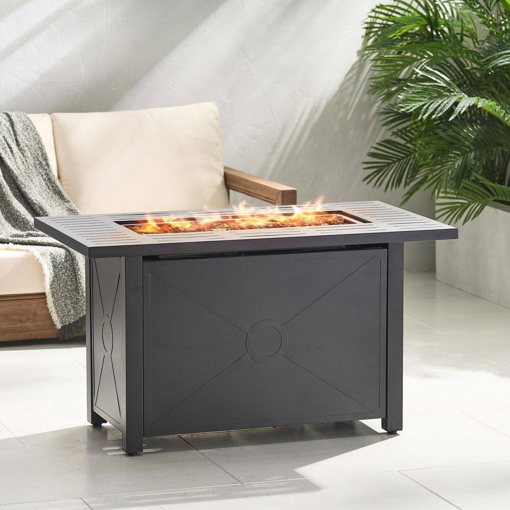 Noble House Haraldson Black Rectangular Metal Fire Pit 109082