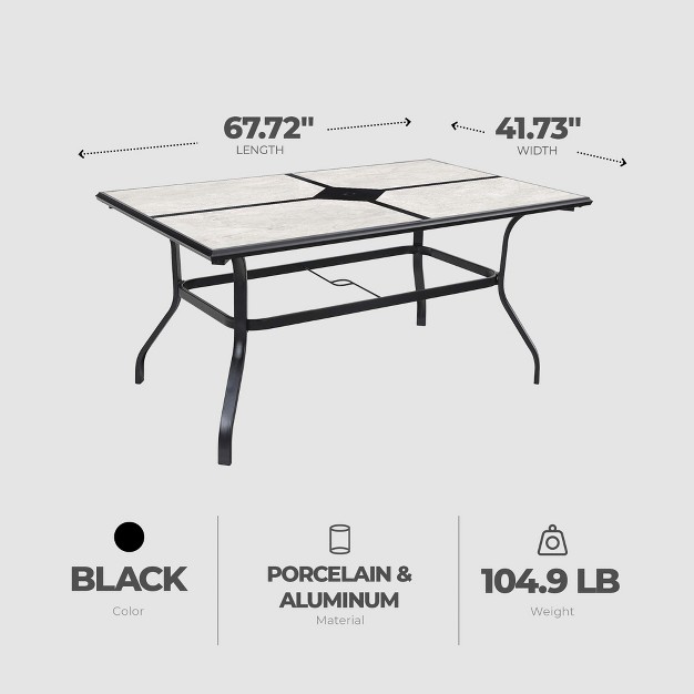 Drop In Tile Dining Table Outdoor Kitchen Furniture Aluminum Frame Tabletop With Umbrella Hole Black