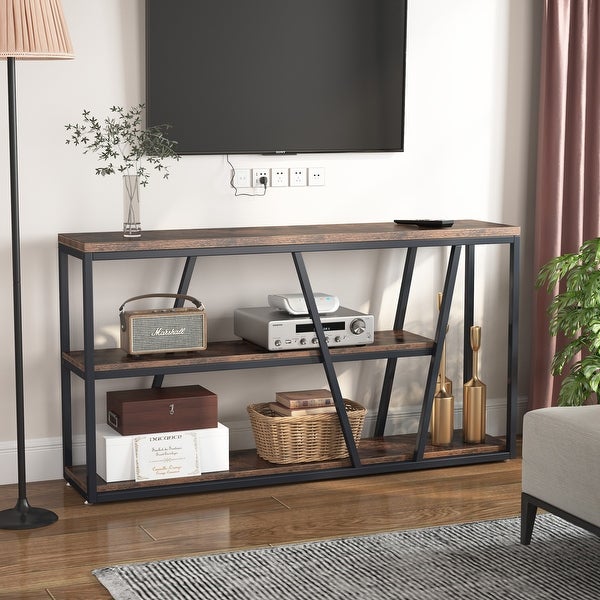 Industrial Console Table Sofa Table with Shelves - 59.1