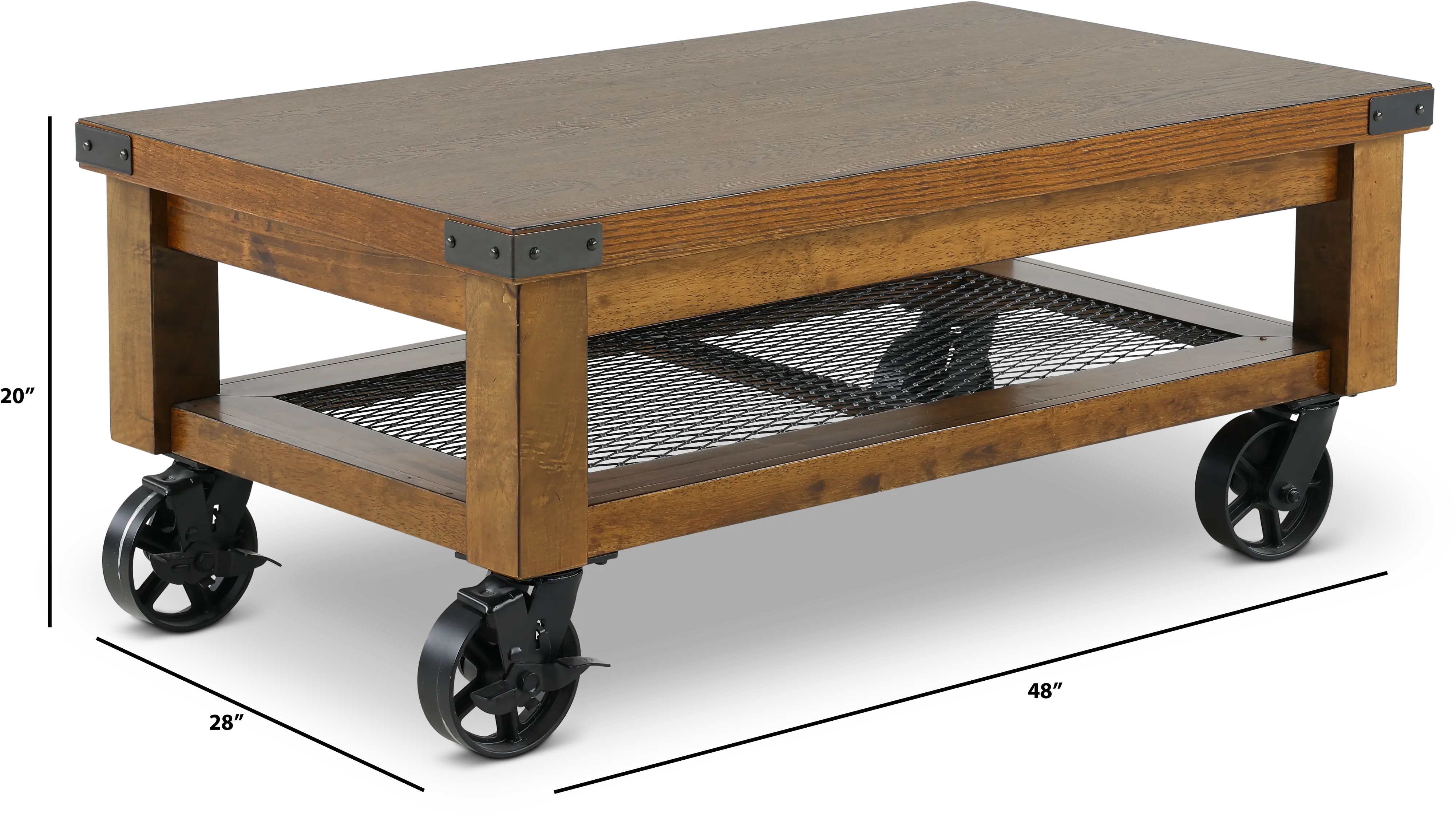 Hailee Rustic Brown Coffee Table with Wheels