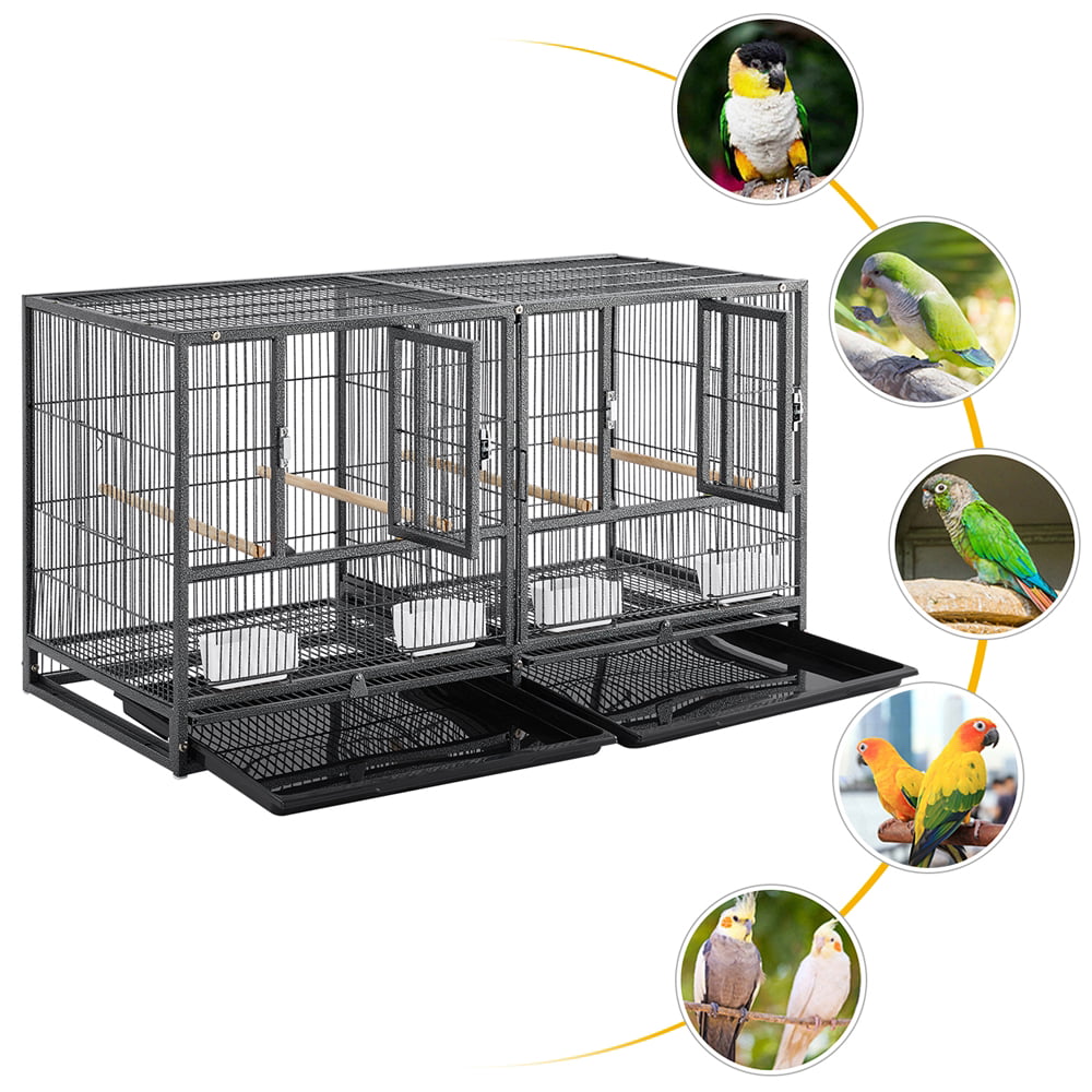 Topeakmart 21''H Stackable Divided Breeder Cage Wide Birdcage， Black