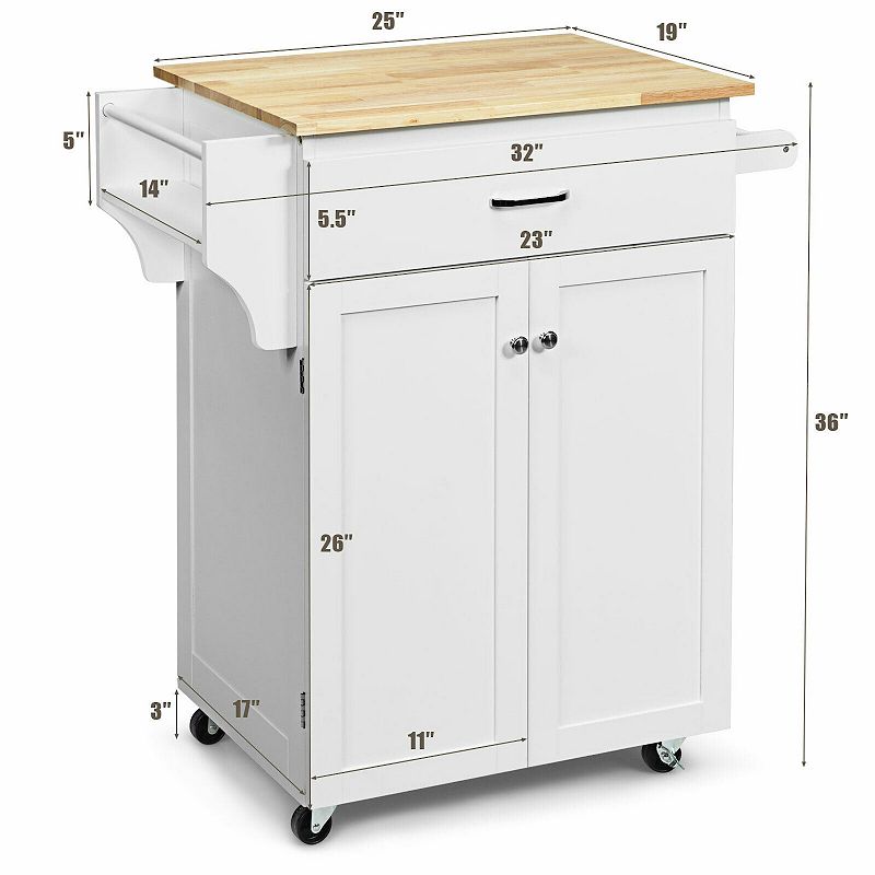 Utility Rolling Storage Cabinet Kitchen Island Cart with Spice Rack