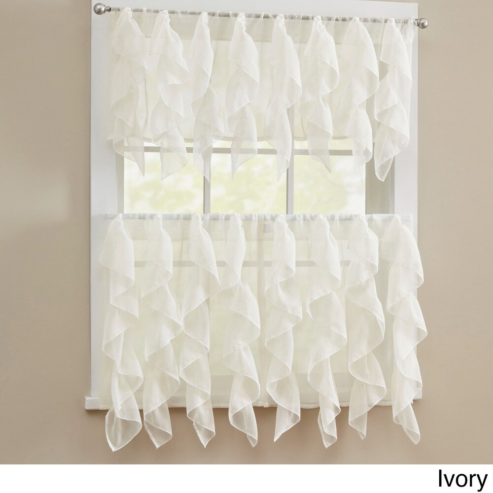 Chic Sheer Voile Vertical Ruffled Tier Window Curtain Valance and Tier