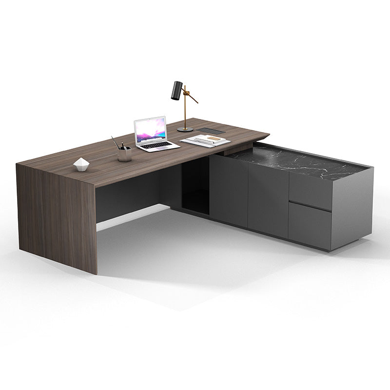 ARMANDO Executive Desk 220cm Right Return - Hazelnut & Grey