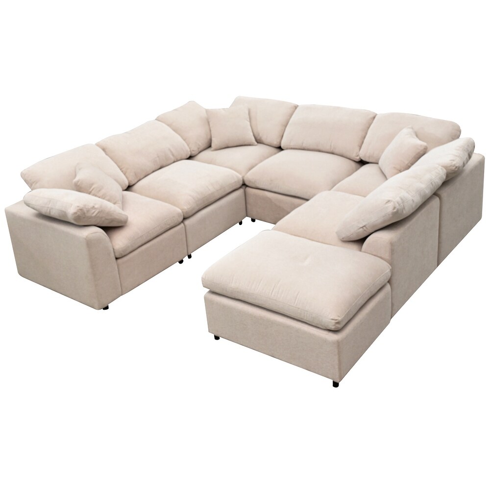 Modern Large L Shape Sectional Sofa  Fabric Sectional Sofa Set with Movable Ottoman Living Room Corner Sectional Sofa